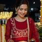 Crimson Sequin Yoke Gown Set