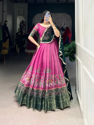 Kanchipuram Printed Zari Weaving Lehenga Set with Dupatta