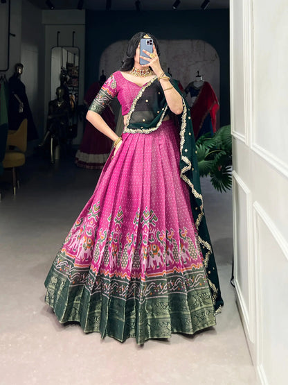Kanchipuram Printed Zari Weaving Lehenga Set with Dupatta