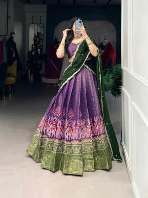 Kanchipuram Printed Zari Weaving Lehenga Set with Dupatta