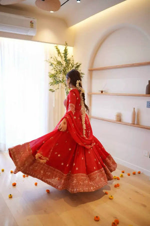 Red Sequin Thread Anarkali Set