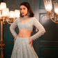Pastel Grey Embroidered Diamond Silk Lehenga Set