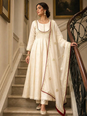 Ivory Gold Thread Anarkali
