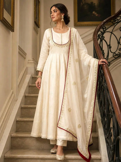 Ivory Gold Thread Anarkali