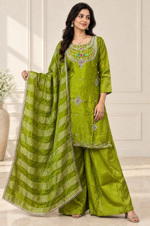 Jewel Neck Glass Silk Sharara Set