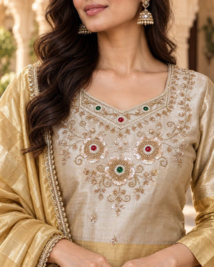 Gold Jewel Neck Sharara Set
