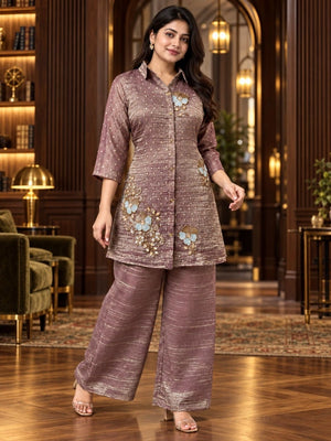 Mauve Beaded Floral Co-ord Set