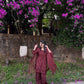 Wine Embroidered Rayon Kurta Set