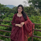 Wine Embroidered Rayon Kurta Set