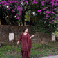 Wine Embroidered Rayon Kurta Set