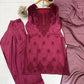Wine Embroidered Rayon Kurta Set