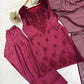 Wine Embroidered Rayon Kurta Set