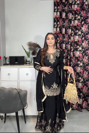 Black Sequin Keyhole Sharara Set