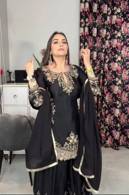 Black Sequin Keyhole Sharara Set