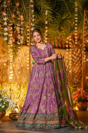 Digital Printed Organza Silk Anarkali Gown Set