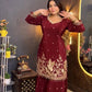 Maroon Peacock Zari Sharara Set
