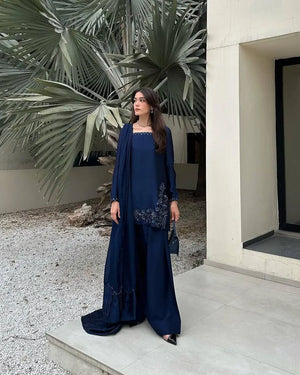 Designer Crepe Silk Embroidered Suit Set