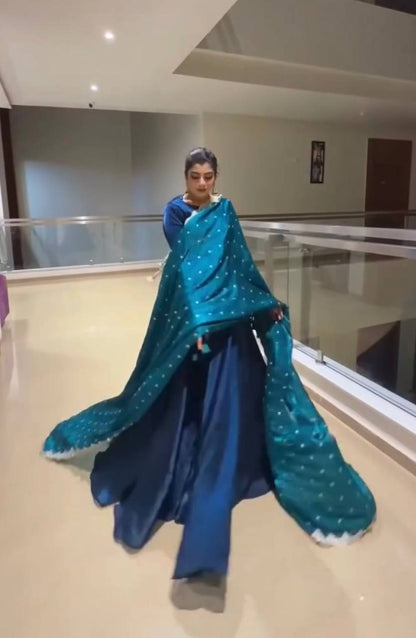 Teal Tassel Sleeve Shimmer Gown