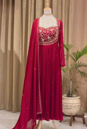 Red Pearl Embroidered Gown