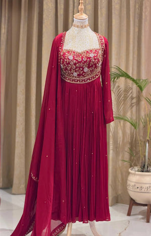 Red Pearl Embroidered Gown