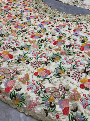 Ivory Floral Embroidered Masti Silk Lehenga Set for Wedding and Festive Occasions