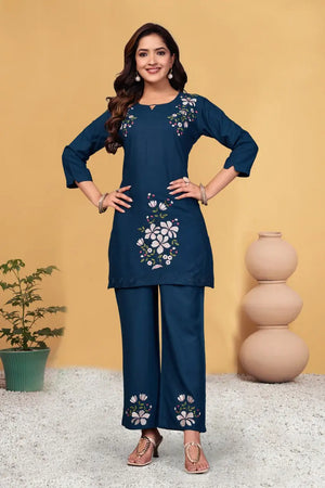 Embroidered Viscose Rayon Kurti Pant Set