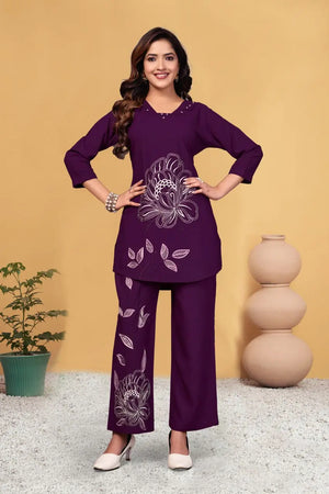 Embroidered Viscose Rayon Kurti Pant Set