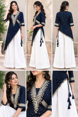 Navy Mirror Lace Kurti