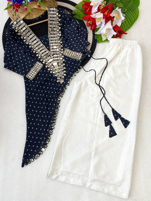 Navy Mirror Lace Kurti