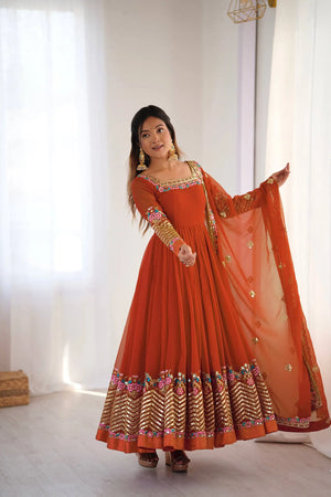 Designer Georgette Embroidered Gown Set