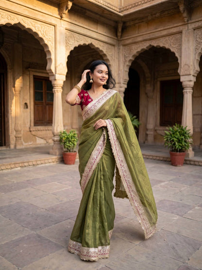Sequin Cording Mocha Saree