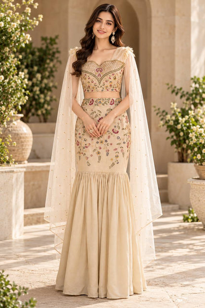 Champagne Floral Mermaid Lehenga