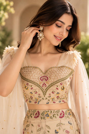 Champagne Floral Mermaid Lehenga