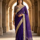 Red & Purple Fandy Satin Silk Designer Saree with Mirror Lace Border for Wedding and Festive Wear
