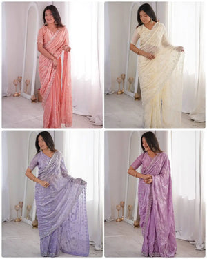 Premium Two Tone Silk Saree with Beads Work for Festive and Wedding Wear