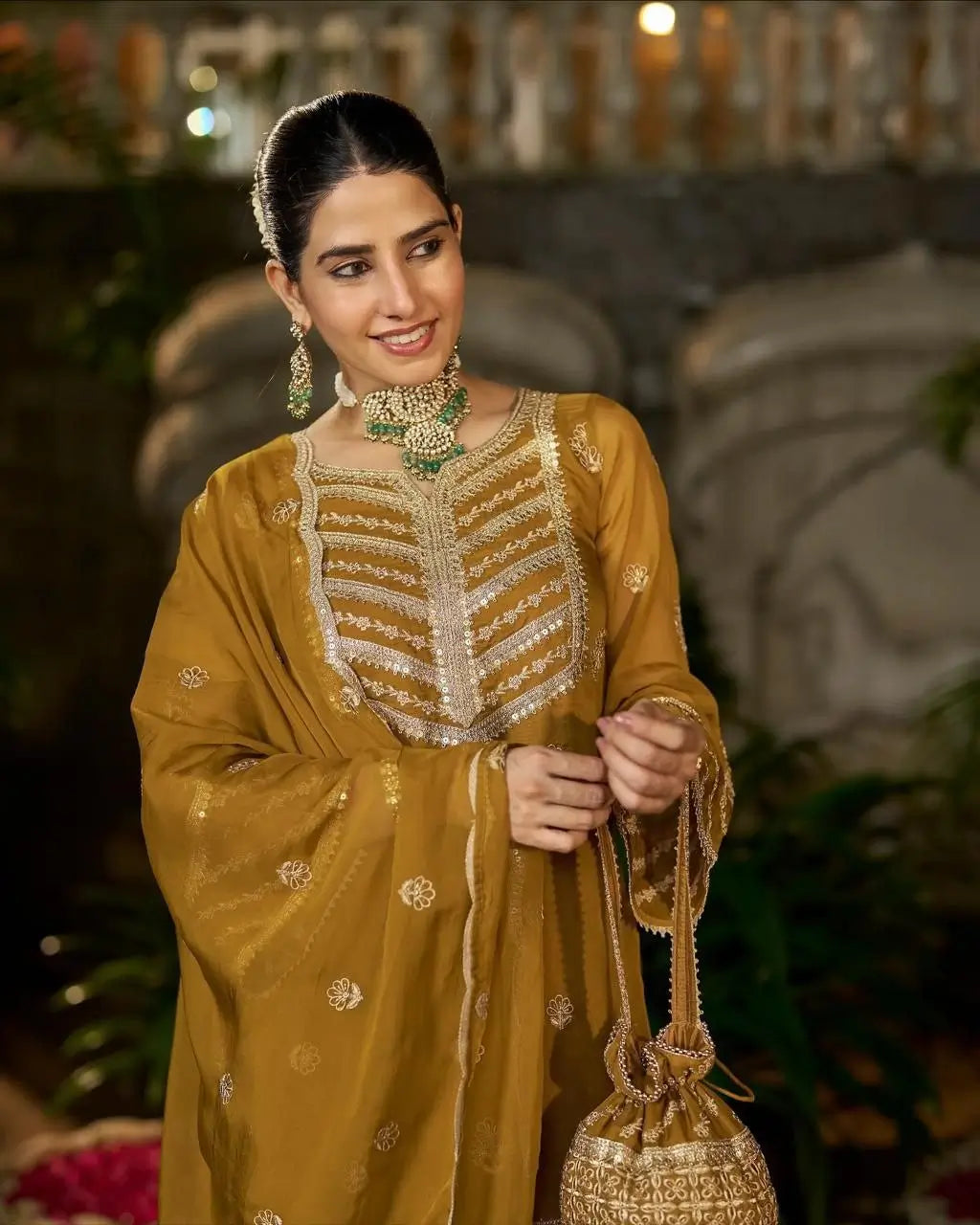 Faux Georgette Thread and Sequin Embroidered Sharara Suit