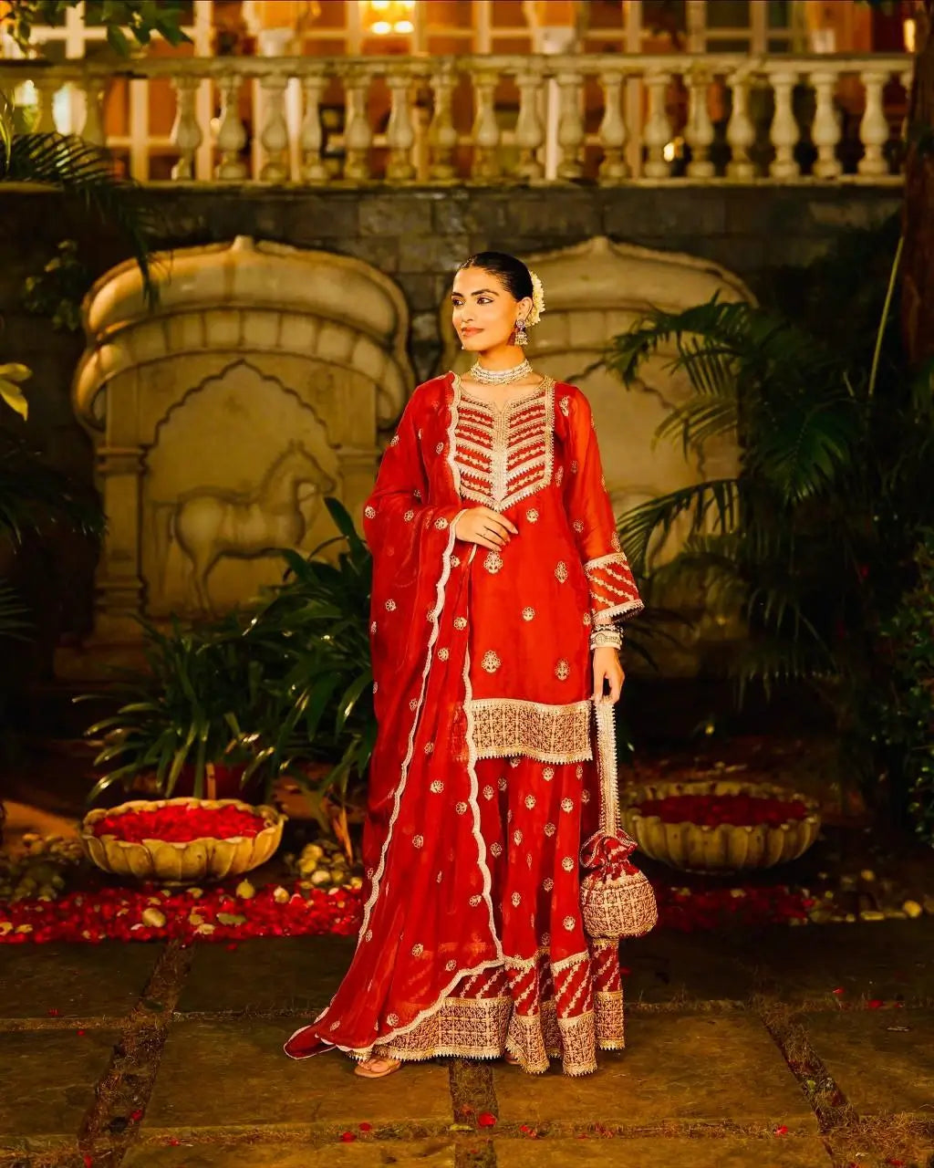 Faux Georgette Thread and Sequin Embroidered Sharara Suit