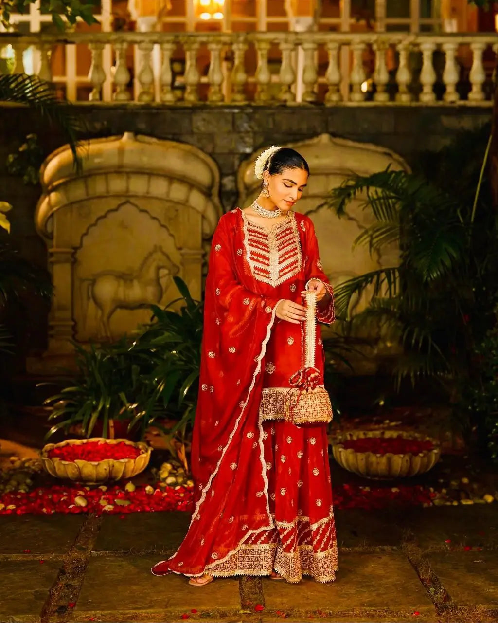 Faux Georgette Thread and Sequin Embroidered Sharara Suit