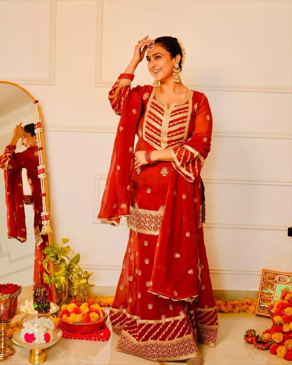 Faux Georgette Thread and Sequin Embroidered Sharara Suit