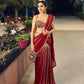 Black & Red Ready-to-Wear Mirror Work Faux Georgette Saree Set