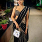 Black & Red Ready-to-Wear Mirror Work Faux Georgette Saree Set