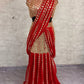 Black & Red Ready-to-Wear Mirror Work Faux Georgette Saree Set