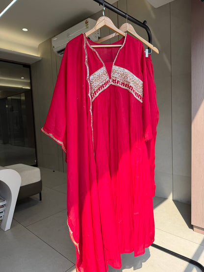 Crimson Beaded Yoke Anarkali Set