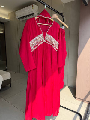 Crimson Beaded Yoke Anarkali Set