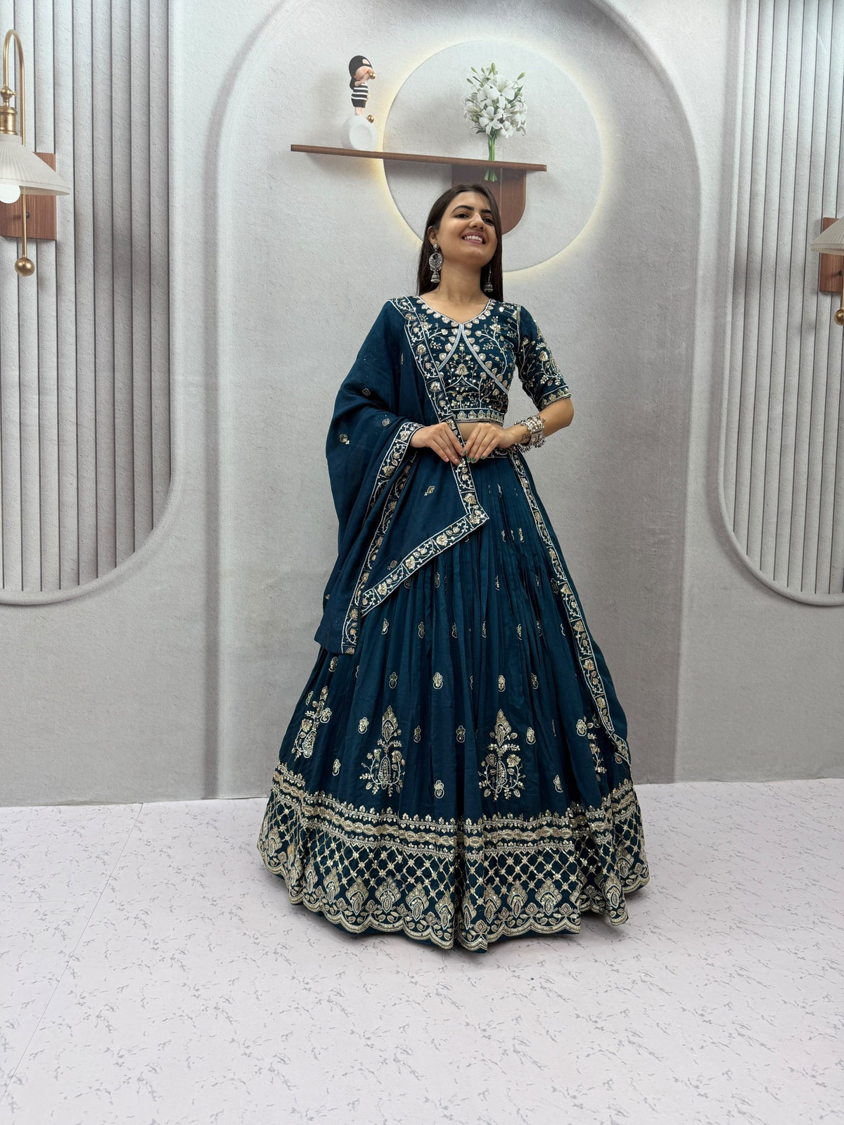 Sequin Embroidered Vichitra Lehenga