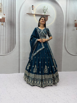 Sequin Embroidered Vichitra Lehenga