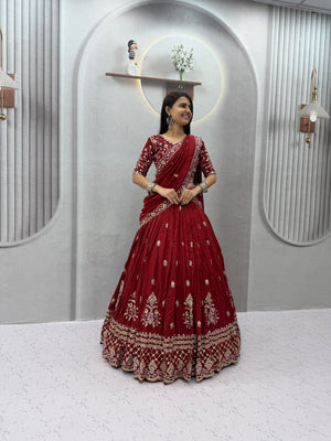 Sequin Embroidered Vichitra Lehenga