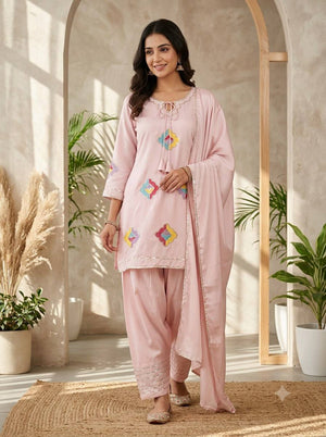 Mauve Floral Patch Kurta Set