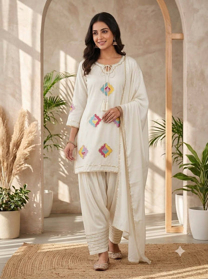 Mauve Floral Patch Kurta Set