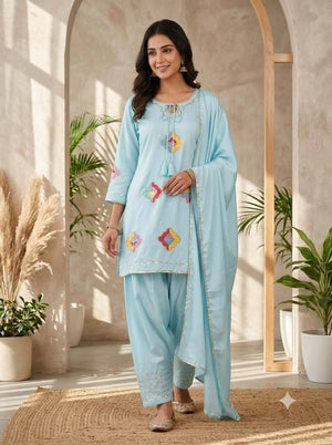 Mauve Floral Patch Kurta Set